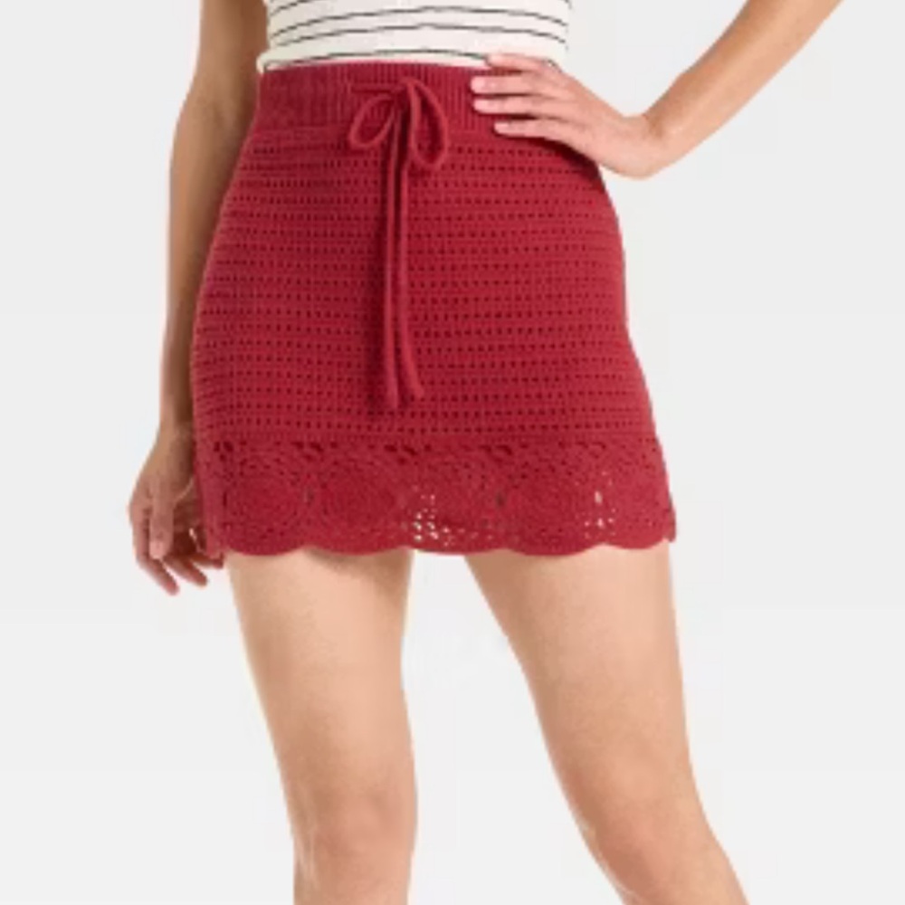 Universal Thread Women's Red Openwork Mini Sweater‎ Skirt